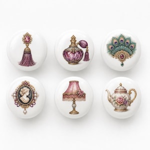 Vintage Burgundy Cameo Parlour Ceramic Cabinet Knobs, Peacock Floral Round Drawer Pulls, Dresser Door Knobs, Kitchen Hardware