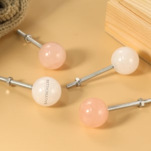 Pink Ball Crystal drawer Knobs, Marble quartz cabinet Knobs, Custom engraved Dresser Closet Cupboard Knobs, Furniture nature crystal handle