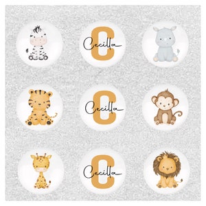 Perillas de cajón con animales de safari personalizadas, perillas de guardería con nombre personalizado, perillas con iniciales personalizadas, perillas de gabinete, perillas de cerámica