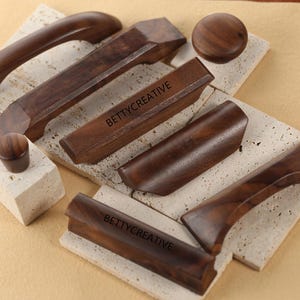Wooden cabinet pulls, solid walnut handles for furniture, custom engraved minimalist door pulls, drawer handles,  wood dresser knobs