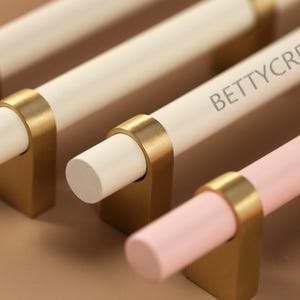 Baby pink wood brass handles, white wooden knobs, custom engraved T bar knobs, luxury handles, nursery cabinet handles,black pulls