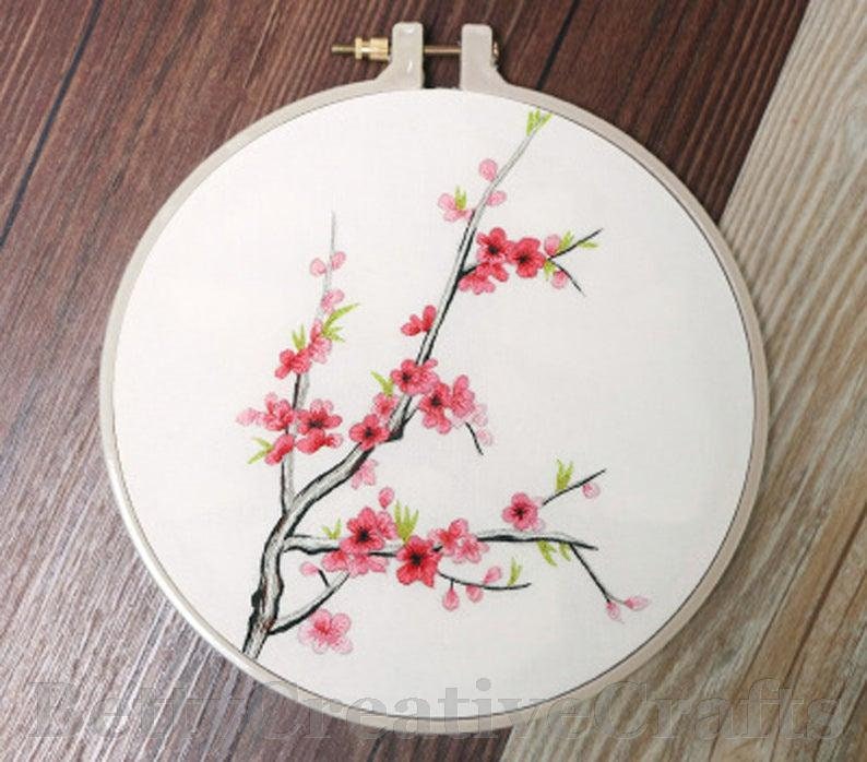 Embroidery Kit Beginner/ cherry blossom Floral Embroidery Kit Etsy