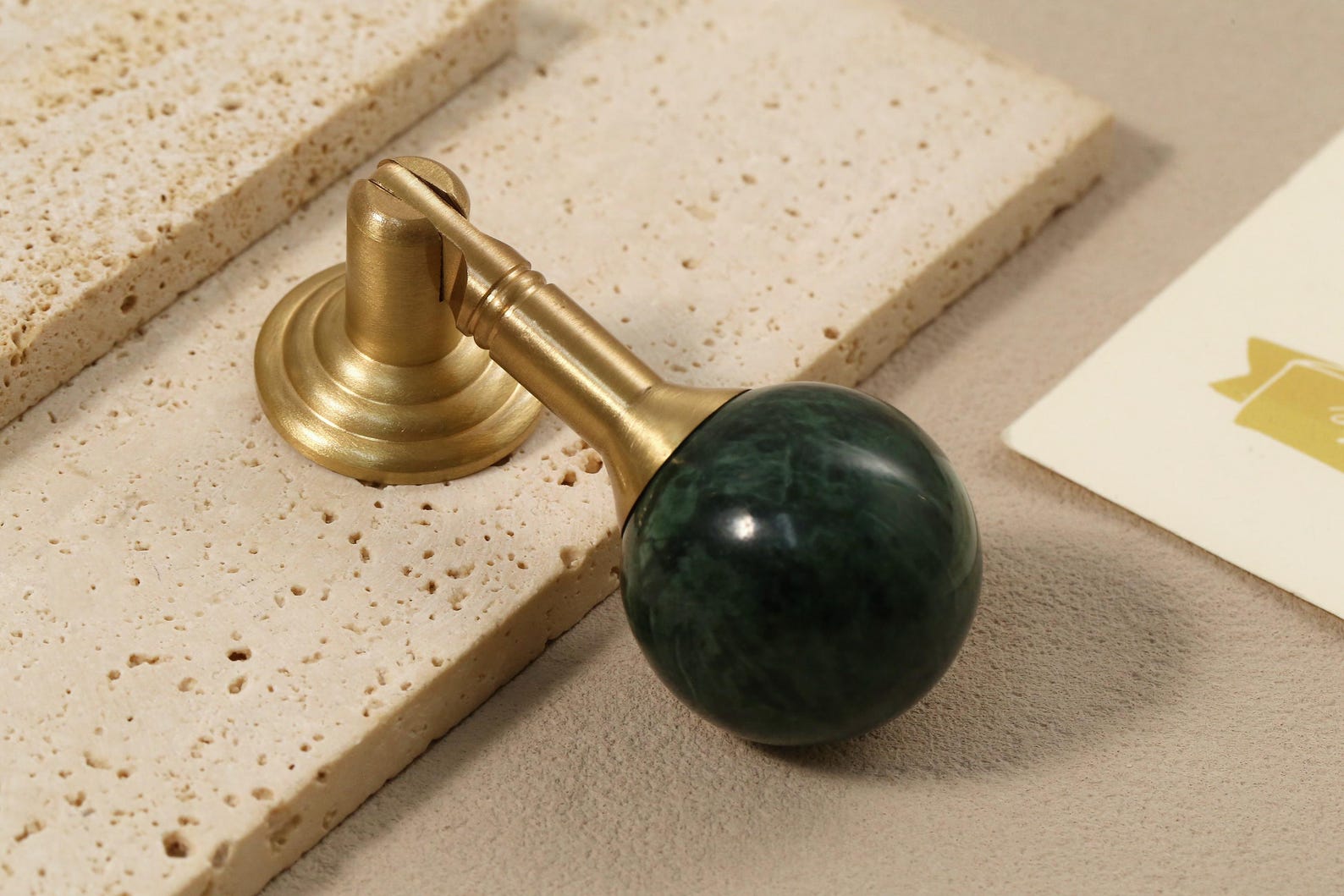 Marble Ball Drop Cabinet Drawer Knob, Travertine Brass Drawer Handles ...
