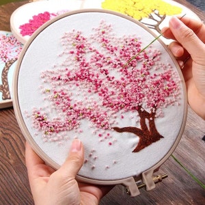 Embroidery Kit Beginner tree/ cherry blossom Embroidery Kit /Floral Hand Embroidery Full Kit /DIY Hoop Wall Art Kit/DIY Craft Project