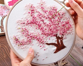 Embroidery Kit Beginner tree/ cherry blossom Embroidery Kit /Floral Hand Embroidery Full Kit /DIY Hoop Wall Art Kit/DIY Craft Project