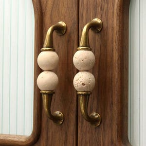 Boho Natural Travertine Sphere Drawer Pull, Aged Brass Curved Cabinet Handle, Farmhouse Dresser Pull, Unique Furniture Hardware