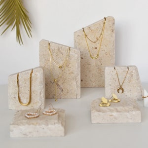 Natural Limestones with Fossils Jewelry Display, Jewelry Display Stand, Jewelry Display Set, earring display, Necklace Display Stand image 1
