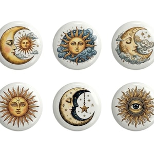 Celestial Sun and Moon Drawer Knobs, Vintage Boho Cabinet Pulls, Mystic Celestial Dresser Pulls, Witchy Home Decor
