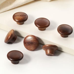 Wooden cabinet round knobs, 38mm walnut handles hardware, custom engraved round beech wood door pull, round drawer handle, wood dresser knob