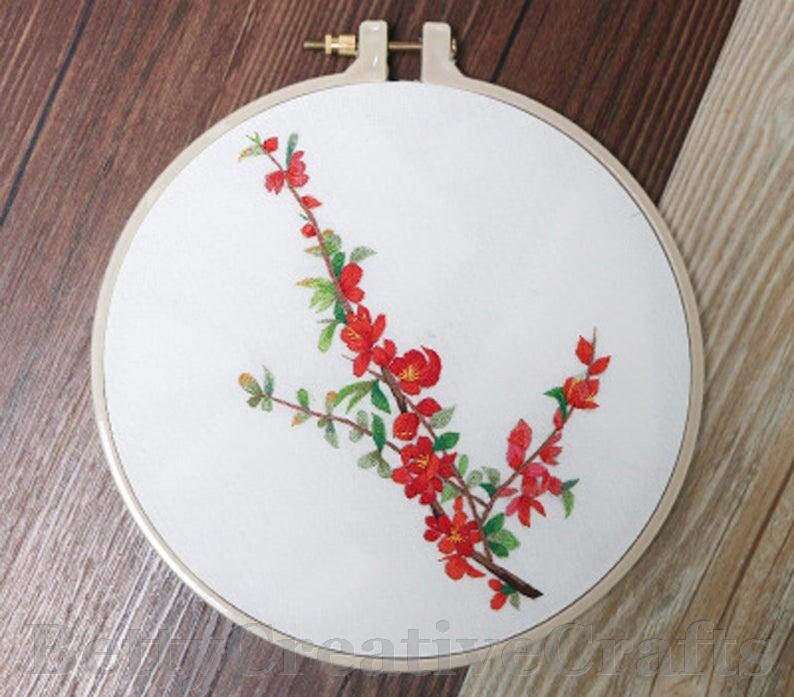 Embroidery Kit Beginner/ Cherry Blossom Floral Embroidery Kit Etsy