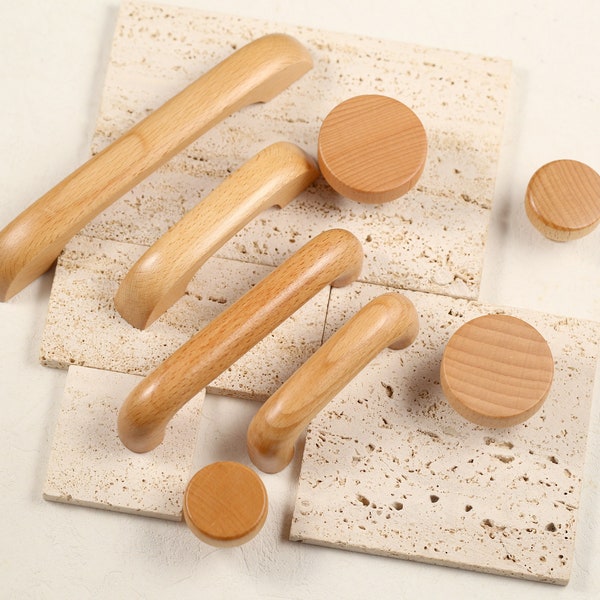 Holzschrankgriffe, minimalistische Griffe Hardware, minimalistische Türgriffe aus Buchenholz, runde Schubladengriffe, Holzknöpfe