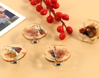Pink Flower Drawer Knobs, Clear Floral Cabinet Knobs, Floral cupboard Dresser Handles Furniture Hardware Cupboard Pulls