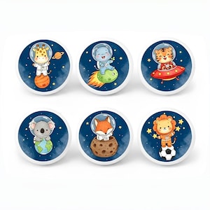 Cute Animals Drawer Knobs, Watercolor Astronaut Cabinet Pulls, Kids Room Decor, Baby Room Home Decor
