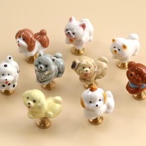 Cute Cartoon Puppy Dog Cabinet Knobs, Ceramic Animal Drawer Pulls, Kids Room Dresser Knobs, Nursery Furniture Hardware