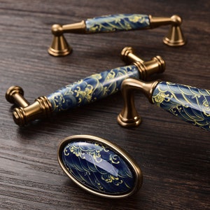 Ceramic Blue Wave Handle Pull and Knob /The great wave  kitchen cabinet Hardware handles