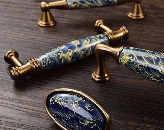 Ceramic Blue Wave Handle Pull and Knob /The great wave  kitchen cabinet Hardware handles