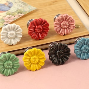 Sunflower Ceramic Door Knobs Color flower kid room Knob Drawer Knob Dresser Knobs Furniture Hardware Cupboard Knob nursery Closet knob