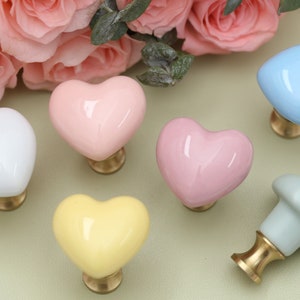 Ceramic heart Door Knobs Colorful kid room Knobs Drawer Knob Dresser Knobs Furniture Hardware Cupboard Knob nursery Closet knobs image 1