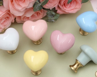 Ceramic heart Door Knobs Colorful  kid room Knobs Drawer Knob Dresser Knobs Furniture Hardware Cupboard Knob nursery Closet knobs