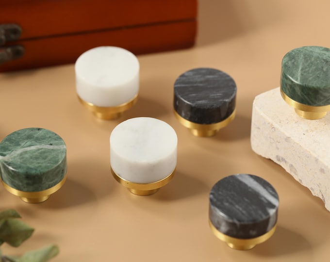 Dark Green Marble Single Knobs, Luxury Cabinet Knobs, Gold Drawer Knob ...