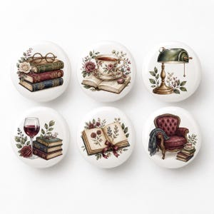 Literary Ladies Bbook Club Ceramic Cabinet Knobs, Book Floral Round Drawer Pulls, Dresser Door Knobs, Kitchen Hardware