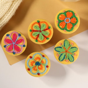Wooden flower embroidery cabinet knob, kid room handles hardware, nursery flower wood door  drawer handles, wood dresser knobs