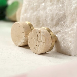 Travertine brass cabinet handles, marble handles knobs hardware,artstone round door pulls, custom engrave drawer handles, stone dresser knob