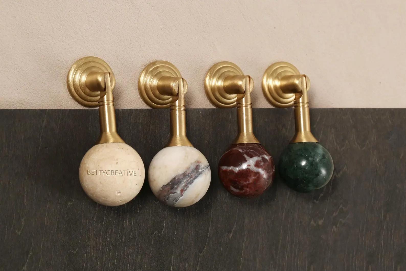 Marble Ball Drop Cabinet Drawer Knob, Travertine Brass Drawer Handles ...