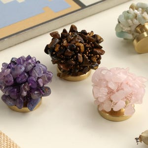 Crystal Cluster Cabinet Knob, Gemstone Drawer Pull, Brass Base Amethyst Rose Quartz Turquoise Furniture Handle