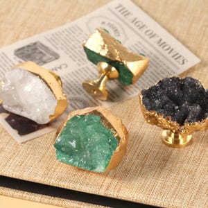 Crushed crystal gold rimmed brass knob, energy gemstone knobs, drawer knobs, green crystal knobs, closet knobs, cabinet hardware