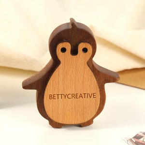 Wooden penguin cabinet knob, Animal kid room handles hardware, custom engraved nursery wood door drawer handles, wood dresser knobs