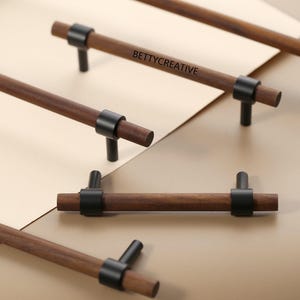 Solid wood cabinet handles, walnut kitchen pulls, custom engraved cupboard pulls, wooden brass handles, minimalst  handles