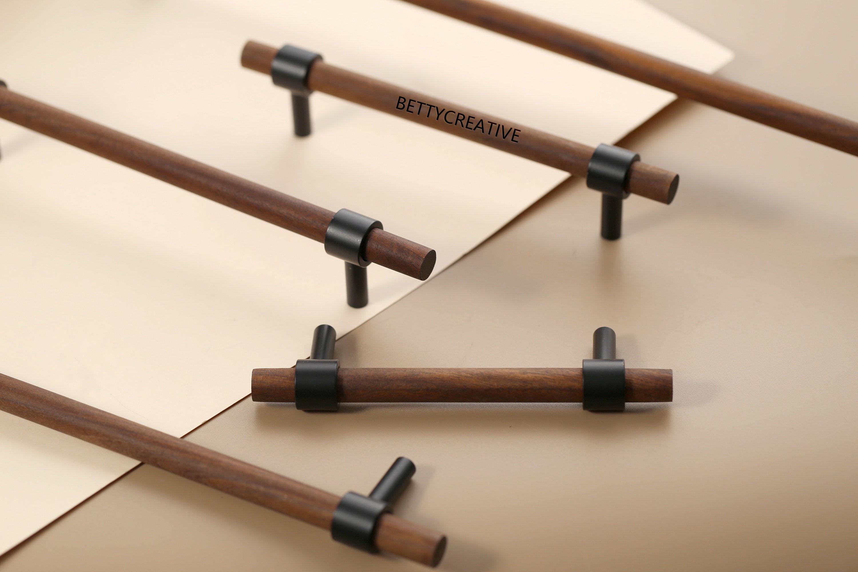 Solid wood cabinet handles, walnut kitchen pulls, custom engraved cupboard pulls, wooden brass handles, minimalst  handles