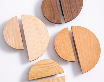 Solid wood half circle cabinet handles, boho wooden handles, cabinet knobs, half round pulls, ash furniture handles