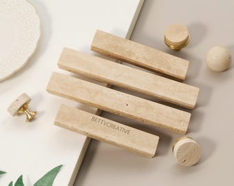 Travertine cabinet drawer pulls knob, stone long handle hardware, custom engraved T shape door pulls, ball drawer handle, stone dresser knob