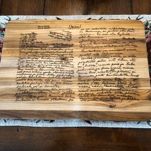 Cherished Recipe Cutting Board, hand-traced and hand-burned (recipe shown is representative)