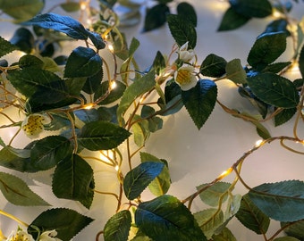 2 Fairy Lights Vines Set | Flower Garland Bedroom Decor | Fake Vines Table Decor | Battery Operated String Lights | Green Leaf Wedding Table