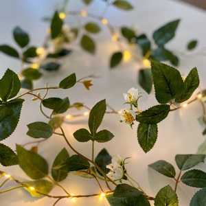 Fairy Lights Fake Vine Bedroom Decor for Teen Girl | White Roses Garland | Table Decor Flower Garland | Battery Operated Indoor Fairy Lights