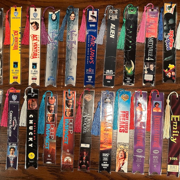 Laminated VHS Box Bookmarks with Tassel - Sides