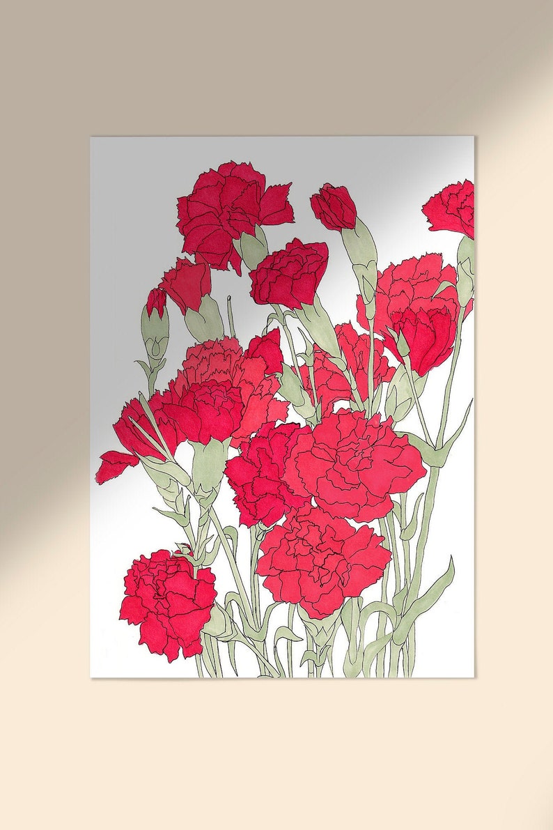 Japanese Botanical Red Flower Art Print Floral Fine Art Etsy