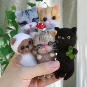 猫ニードルフェルトキット、ニードルフェルト猫、フェルト動物キット、フェルト猫キット、DIYキット、子猫フェルトキット、フェルト初心者キット、ホリデーギフト