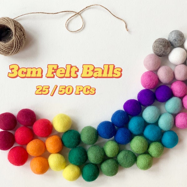 Felt Balls, 3cm, 25/50 Pcs, Pom Poms, Wool Felt Balls, Felted Balls, Felt Ball Garland, Solid Wool Felt Balls, Felt Beads