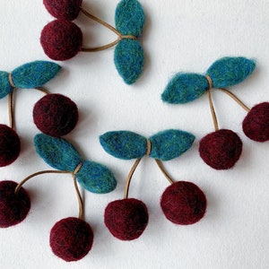 Felt Cherries, Felt Shape, Felted Shapes, Wool Felt Fruit, Needle Felted Cherry, Felted Accessories, Cherry Decor, Cherries Ornament