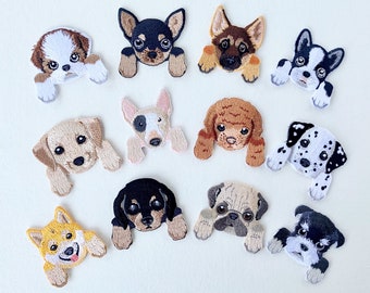 Patch de chiots brodés, 12 styles, patchs pour animaux de compagnie, fer à coudre sur patchs, appliques pour chiens, patchs de bricolage, chien de poche, cadeaux de bricolage pour les mamans de chiens