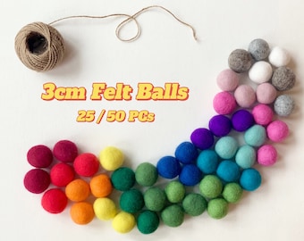 Felt Balls, 3cm, 25/50 Pcs, Pom Poms, Wool Felt Balls, Felted Balls, Felt Ball Garland, Solid Wool Felt Balls, Felt Beads