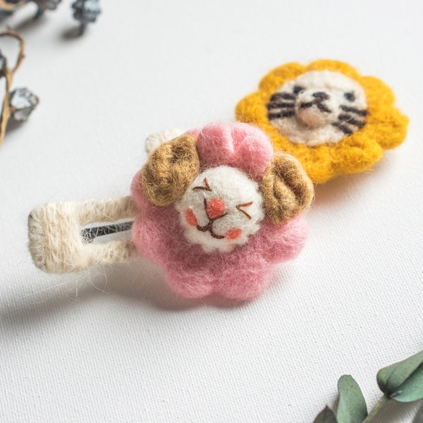 Mouton en feutre, lion en feutre, animal en feutre de laine pour faire une pince à cheveux, broche, guirlande, ornements, accessoire photo, décoration animalière, animal en feutre