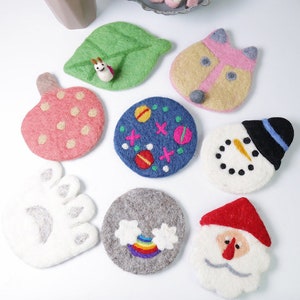 Wool Felt Coasters, 12 Styles Available, Tea Coasters, Needle Felted Coasters, Handmade 100 % Wool, Holiday Gift, Christmas Gift