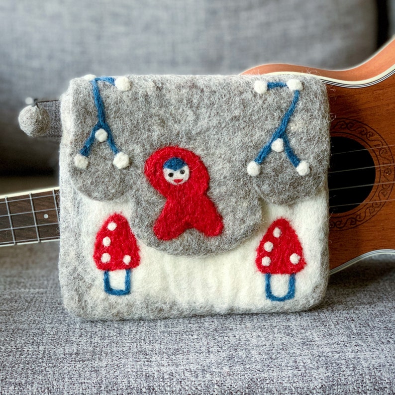 Little Girl and Mushroom Wool Felt Cosmetic Bag Felted Bag Etsy