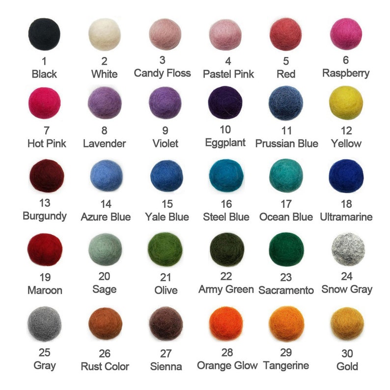 Felt Balls, 1.5cm, 50 Pcs, Pom Poms, Wool Felt Balls, Felted Balls, Felt Ball Garland, Solid Wool Felt Balls, Felt Beads, 30 Colors image 2