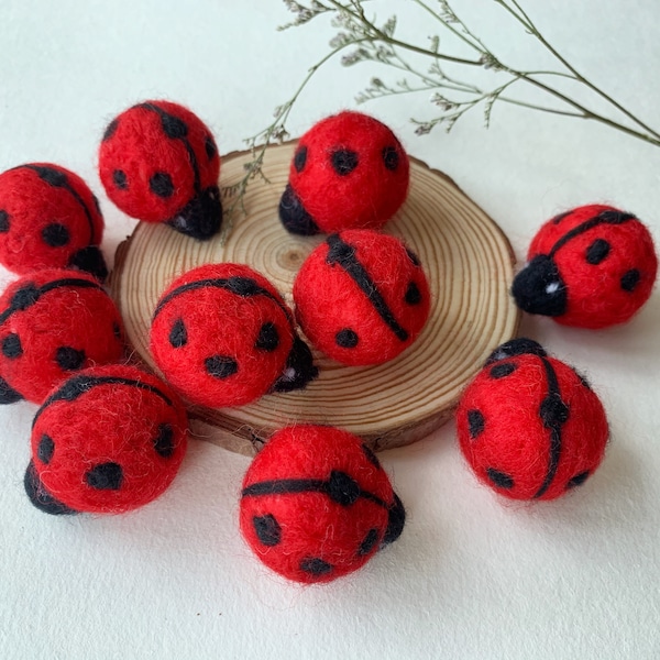 Felted Ladybug, Wool Felt Ladybug, Felted Insect, Needle Felt Ladybug, Ladybug Decor, Felted Ladybird, Craft Supplies, Felted Accessory